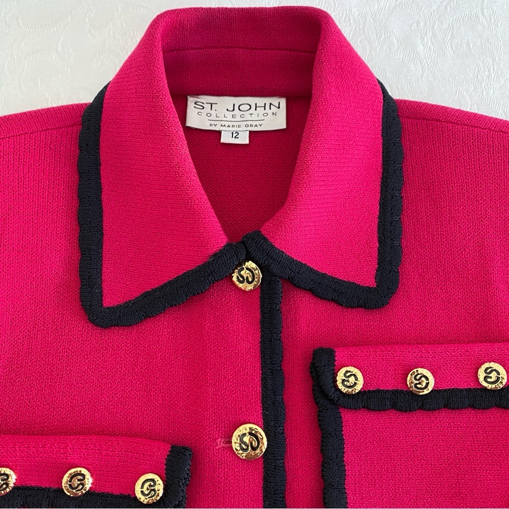 St. John Pink black trim button down Jacket